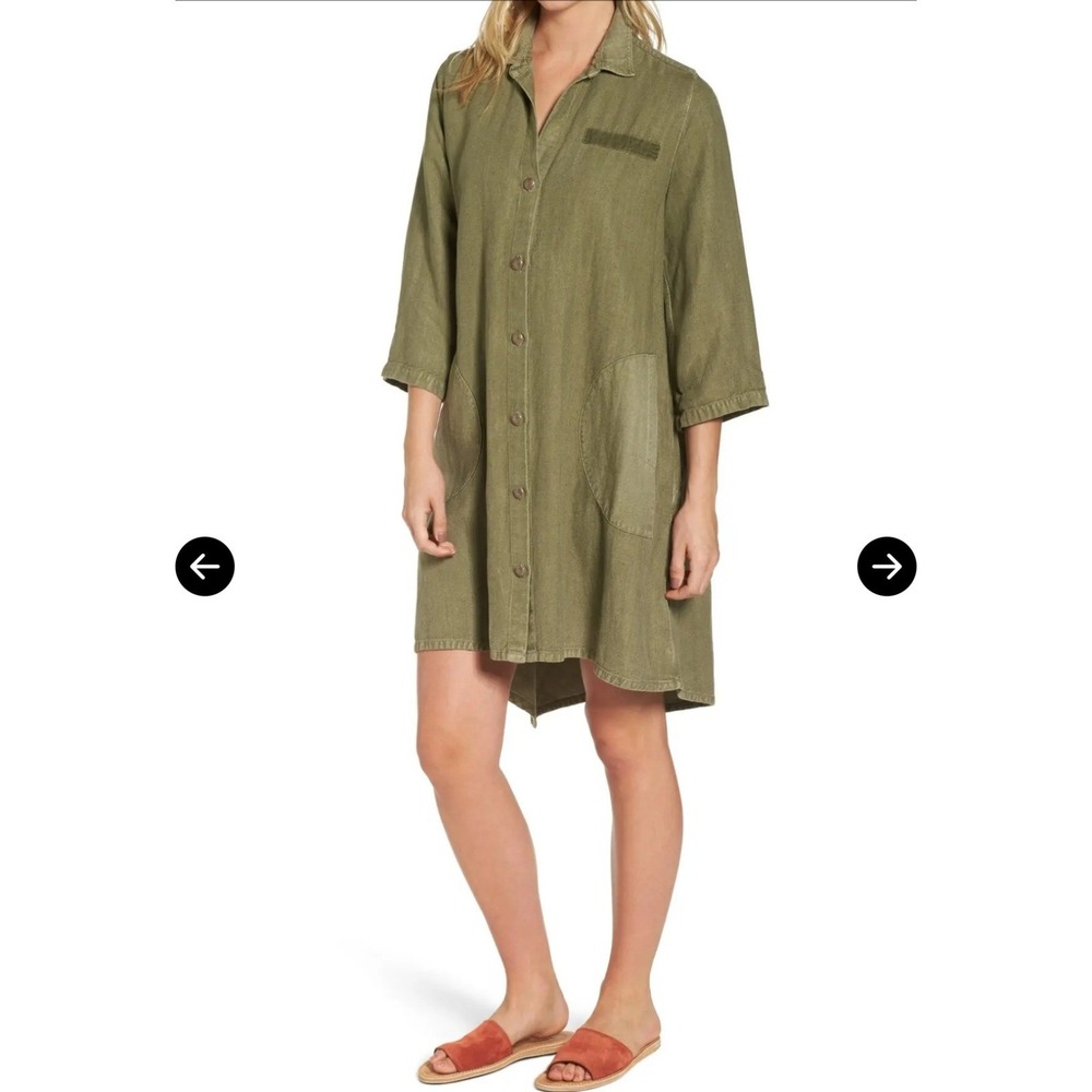AG Adriano Goldschmied Olive Green Eva Swing  Dress‎ Tencel Linen Blend Size XS
